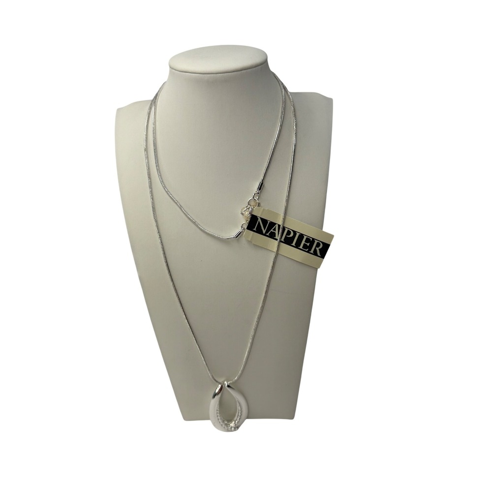 Napier Silver Snake Chain‎ Open Teardrop Pendant Necklace Cubic Zirconia Chic